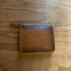 Bull Captain Wallet Leather Light Brown Full Zipper Bifold Cardholders Neutral